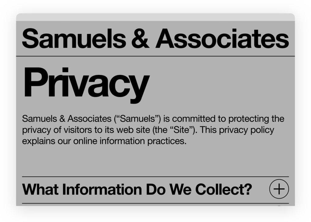 Пример страницы Privacy Policy — samuelsre.com/privacy-policy